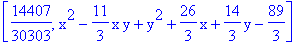 [14407/30303, x^2-11/3*x*y+y^2+26/3*x+14/3*y-89/3]